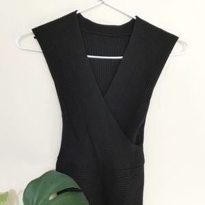 Black Ribbed Wrap Top